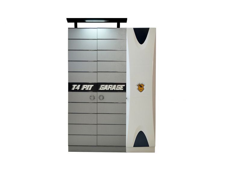 Titi Kinderkleiderschrank Grau-Weiss Cat Garage 3-trig