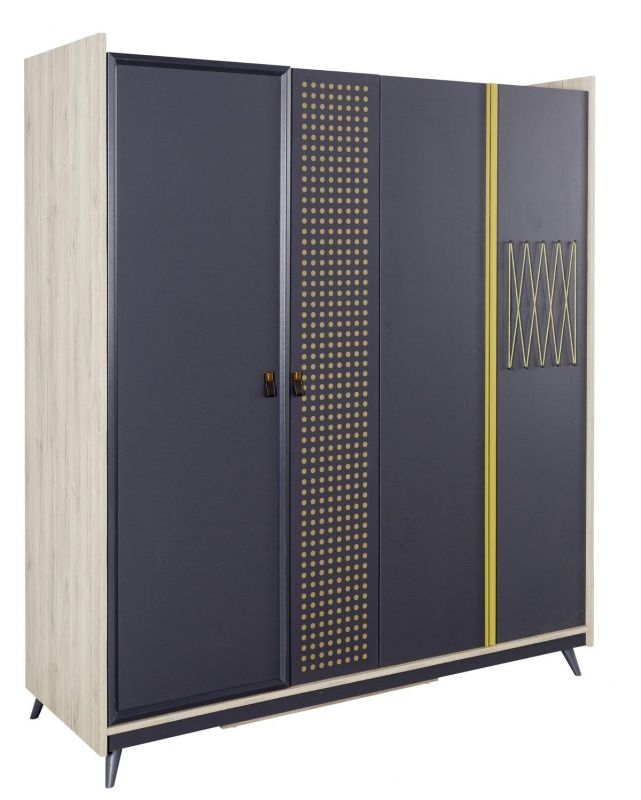 Titi Kleiderschrank Dark Point 4-trig in Grau-Blau