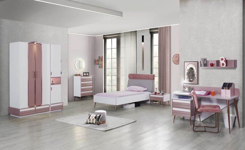 Titi Mdchenzimmer Set Rosi Weiss-Rosa 120x200 cm