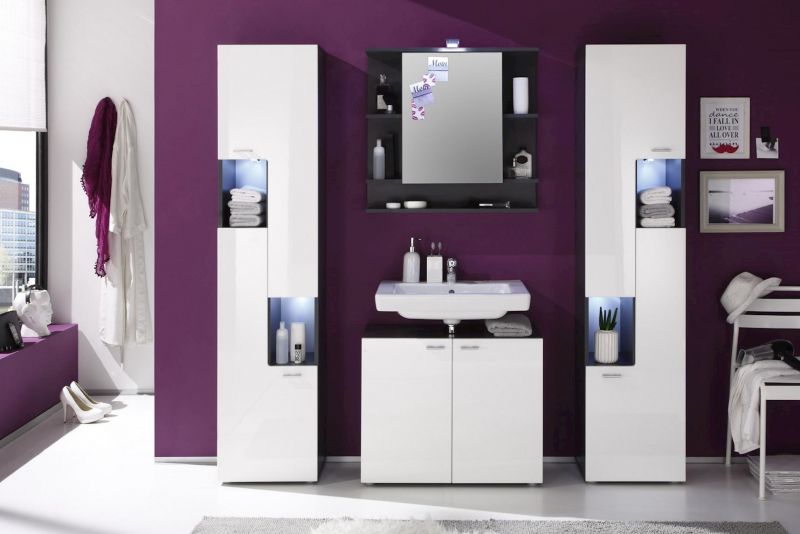 Trendteam Badezimmer Set Tetis 4-teilig Weiss Graphit