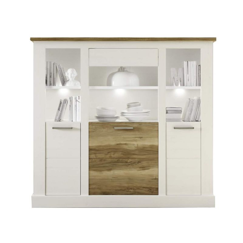 Trendteam Highboard Toronto 3-trig Weiss Nussbaum Optik