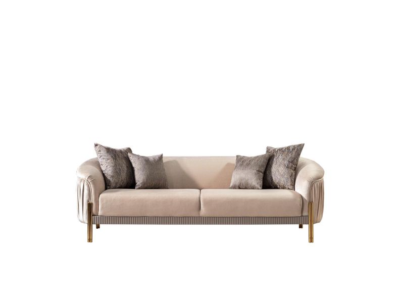 Weltew Couch Florya Beige 2-Sitzer mit Schlaffunktion