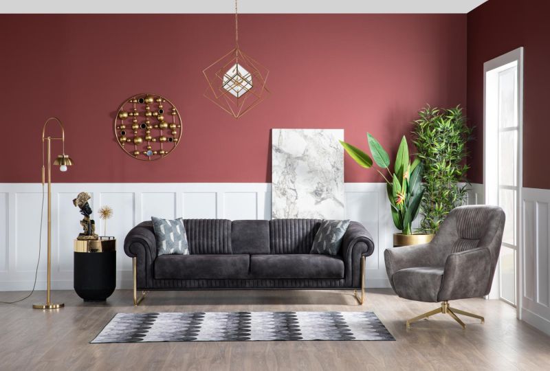 Weltew Sofa 3-Sitzer Bornova mit Sessel Schwarz Beige unter Hauptkategorie Mlux > Wohnen > Polstermbel > Sofa Sets