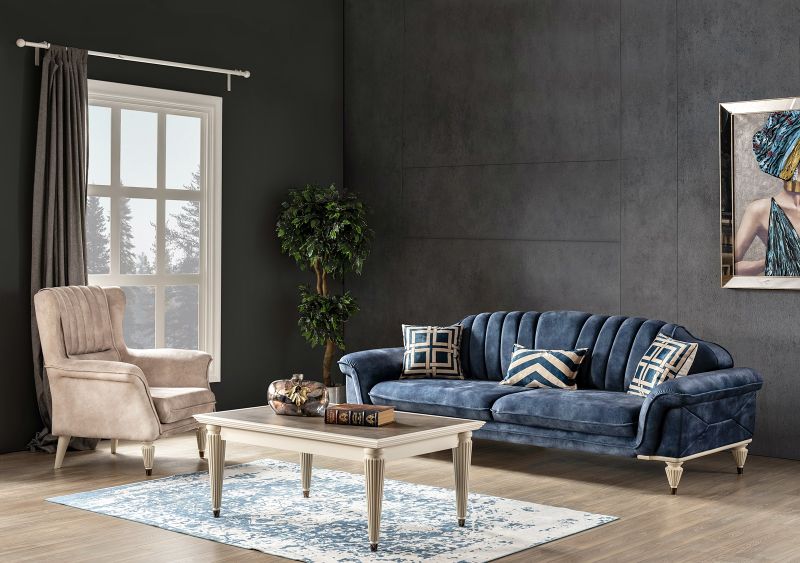 Weltew Sofa Set mit Relaxsessel 2-teilig Nirvana Blau Creme