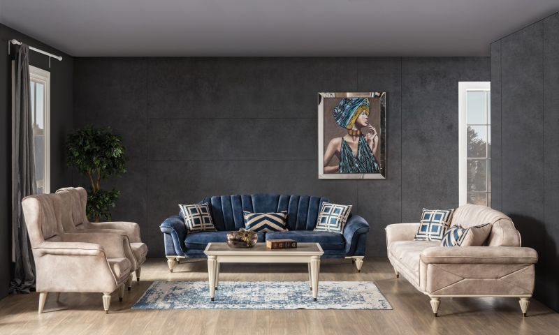Weltew Sofa Set mit Relaxsessel 4-teilig Nirvana Blau Creme