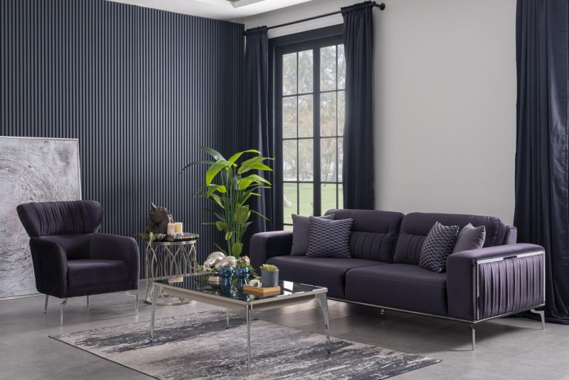 Weltew Sofa Set New Zirkon mit Sessel Schwarz