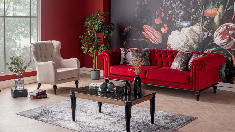 Weltew Sofa Set Volga mit Sessel Rot Creme