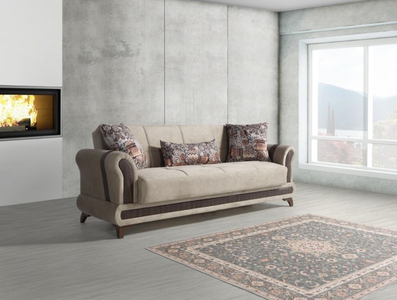 Windy Schlafsofa Sahra 2-Sitzer mit Bettkasten Beige