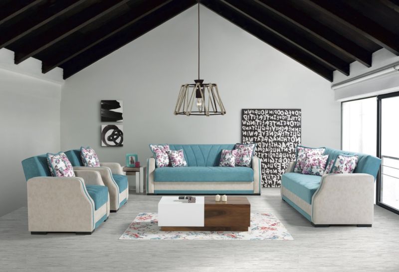 Windy Sofa Garnitur mit Schlaffunktion Blau Cizgi