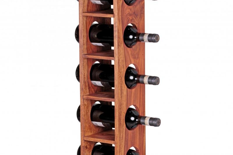 WOHNLING Weinregal Massiv-Holz Sheesham Flaschen-Regal Wandmontage für 5 Flaschen Holzregal modern mit Ablage 70 cm