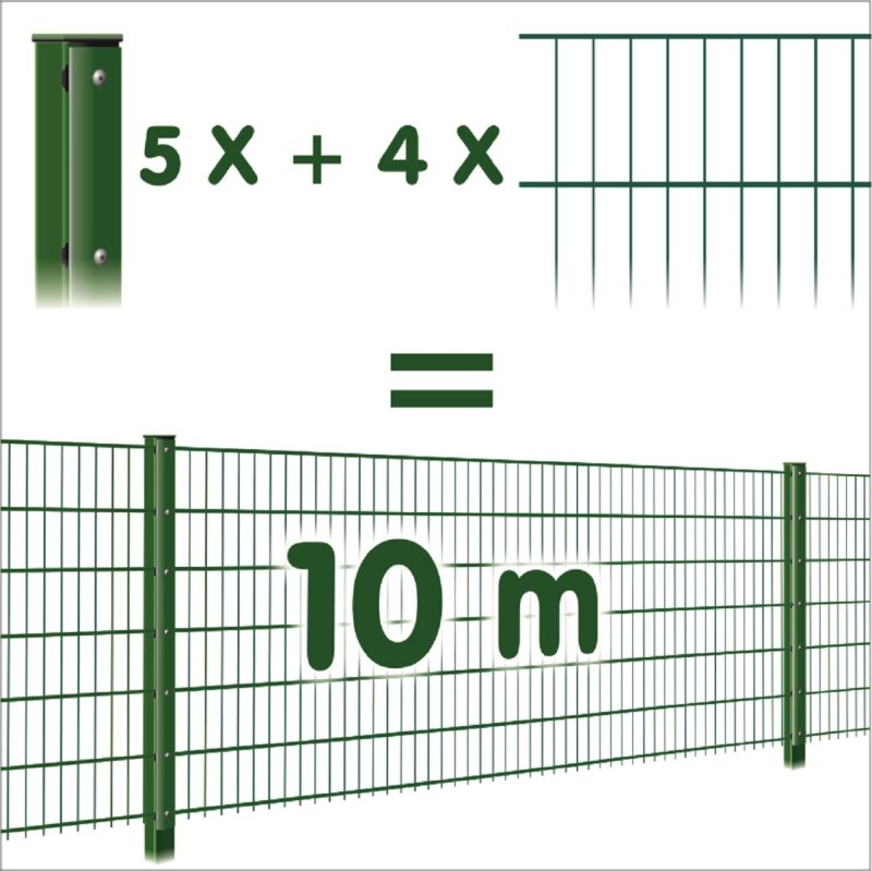 Zaunpaket 1230 mm - moosgrün RAL6005 8-6-8 10 m (4 Ma+5 Pf)