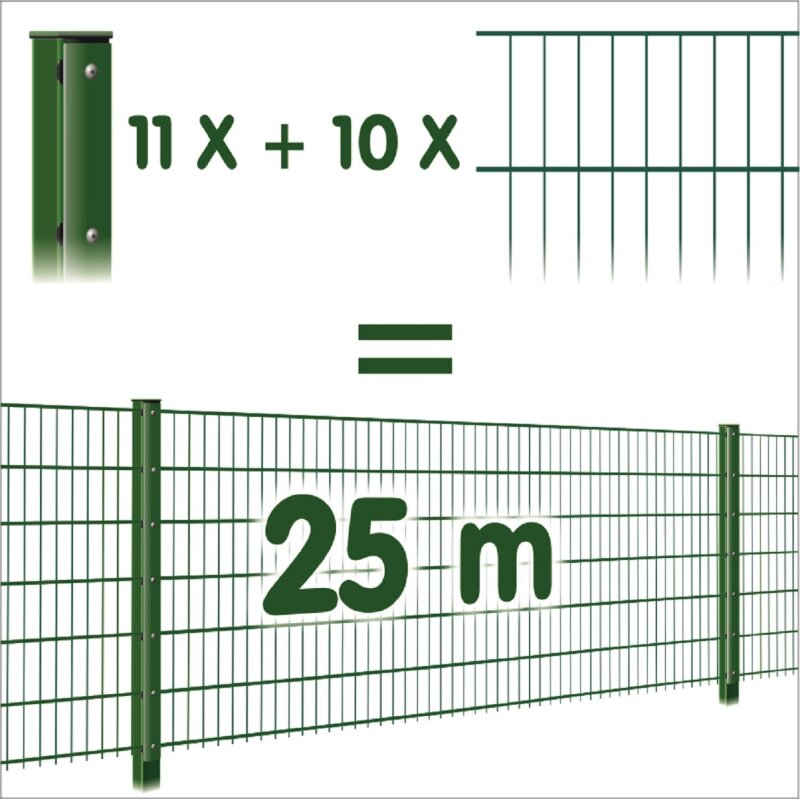Zaunpaket 1230 mm - moosgrün RAL6005 8-6-8 25 m (10 Ma+11 Pf)
