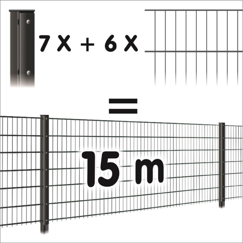 Zaunpaket 1830 mm - anthrazit RAL7016 6-5-6 15 m (6 Ma+7 Pf) unter Garten > Metallzaun-Sets