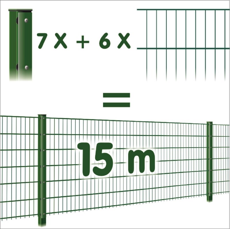 Zaunpaket 1830 mm - moosgrün RAL6005 8-6-8 15 m (6 Ma+7 Pf)