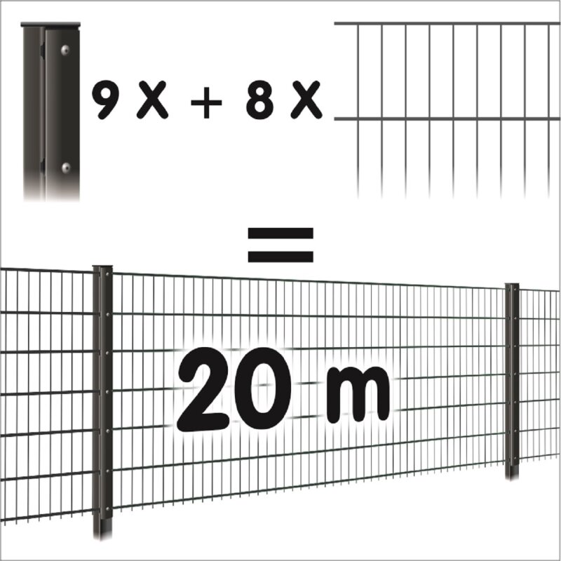 Zaunpaket 2030 mm - anthrazit RAL7016 6-5-6 20 m (8 Ma+9 Pf) unter Garten > Metallzaun-Sets