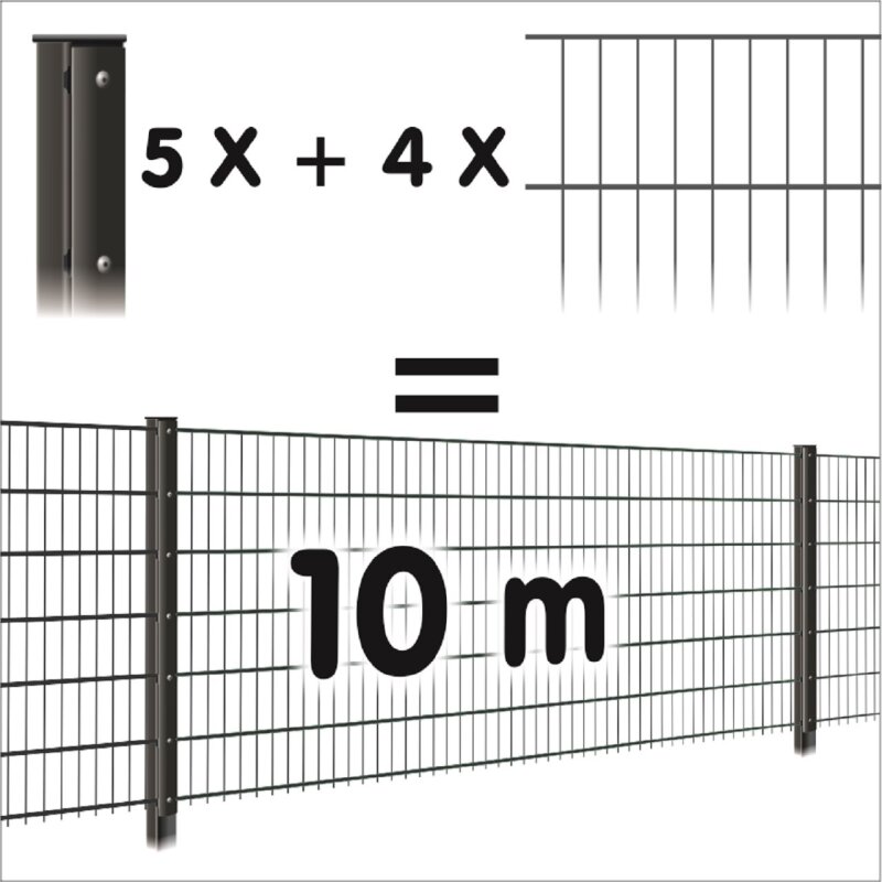 Zaunpaket 830 mm - anthrazit RAL7016 6-5-6 10 m (4 Ma+5 Pf) unter Garten > Metallzaun-Sets