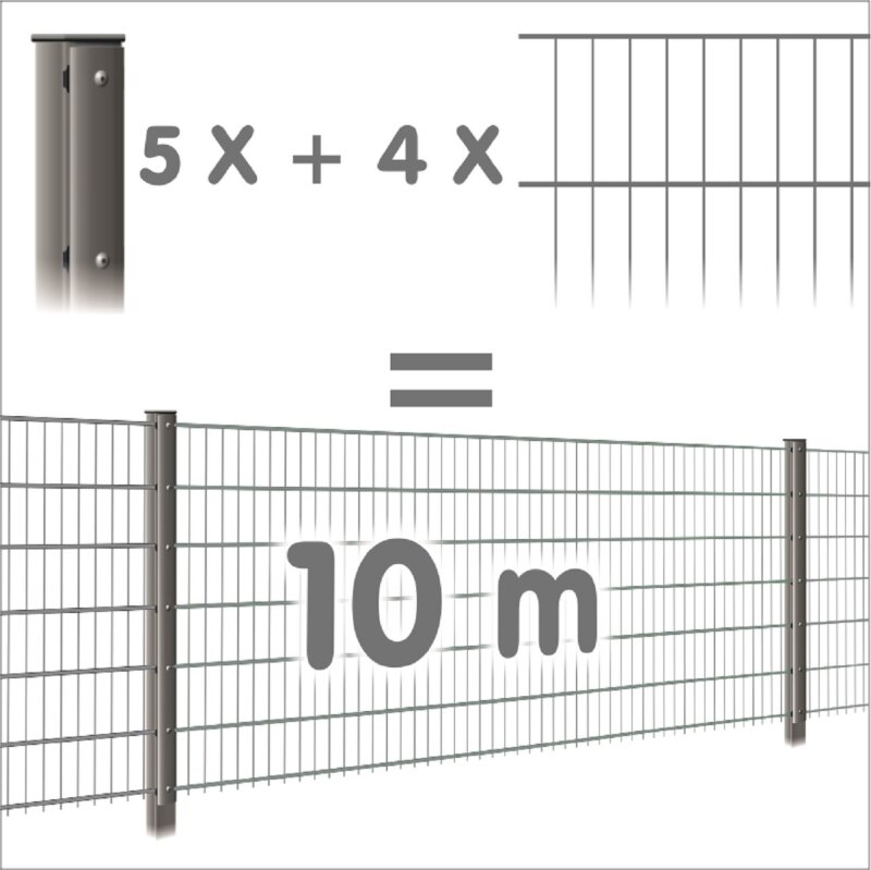 Zaunpaket 830 mm - feuerverzinkt 6-5-6 10 m (4 Ma+5 Pf) unter Garten > Metallzaun-Sets